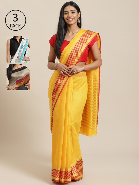 

KALINI Pack Of 3 Saree, Yellow