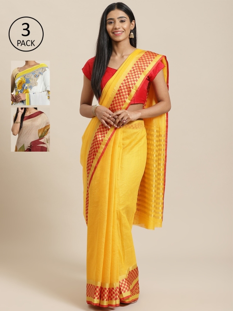 

KALINI Pack Of 3 Saree, Yellow