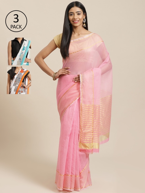 

KALINI Pack Of 3 Printed Sarees, Pink