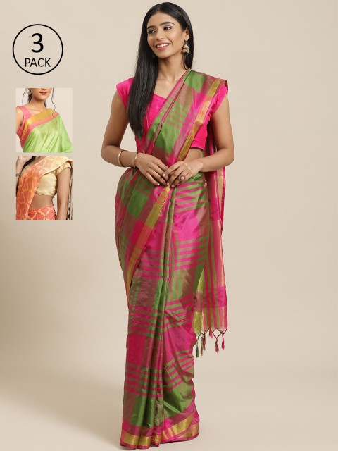 

KALINI Pack Of 3 Art Silk Sarees, Peach