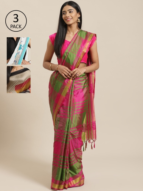 

KALINI Pack Of 3 Art Silk Sarees, Black