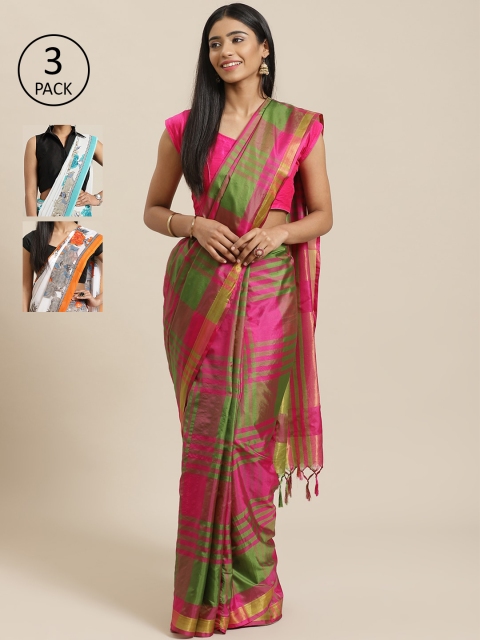 

KALINI Pack Of 3 Art Silk Sarees, White