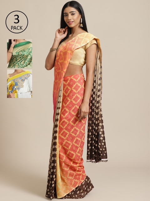 

KALINI Pack Of 3 Art Silk Sarees, Green