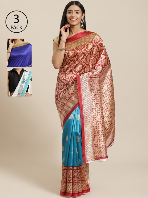 

KALINI Pack Of 3 Art Silk Sarees, Red
