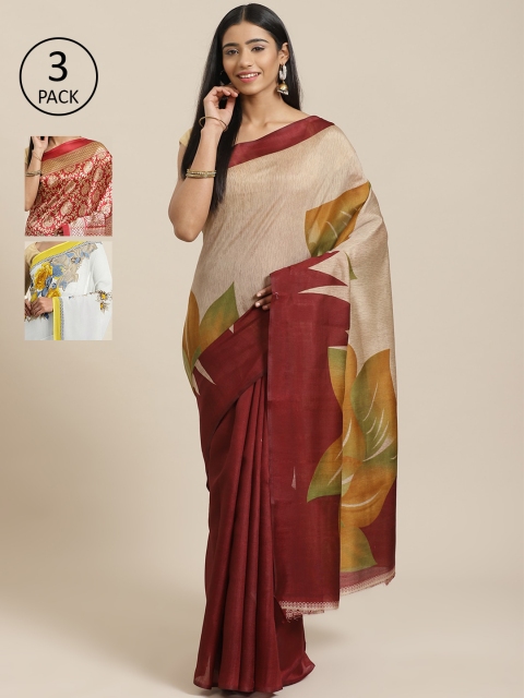 

KALINI Pack Of 3 Art Silk Sarees, Red