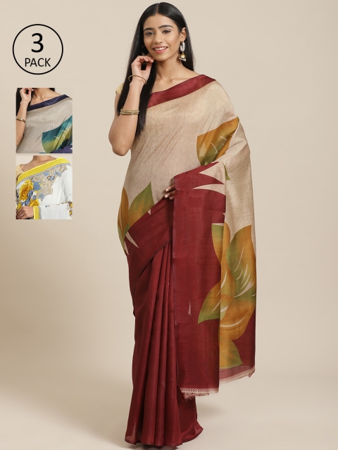 

KALANI Pack of 3 Printed sarees, Navy blue