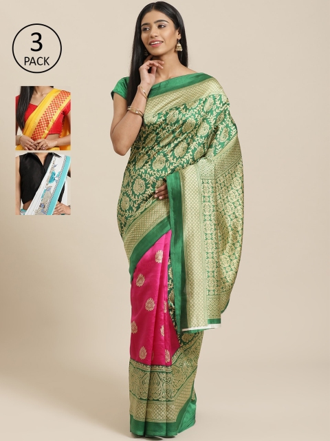 

KALANI Pack of 3 Printed sarees, Green