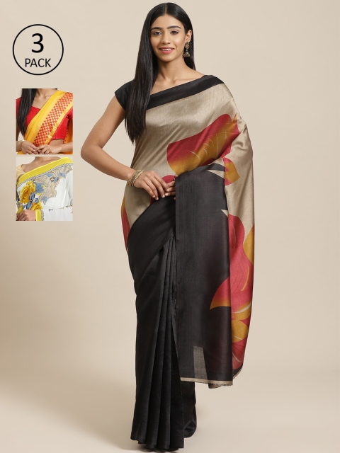 

KALANI Pack of 3 Printed sarees, Yellow