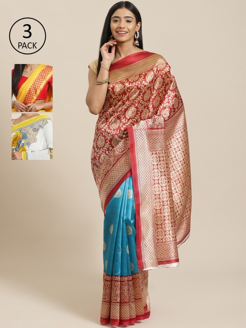 

KALANI Pack of 3 Printed sarees, Red