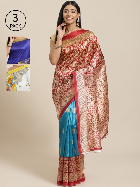

KALANI Pack of 3 Printed sarees, Red
