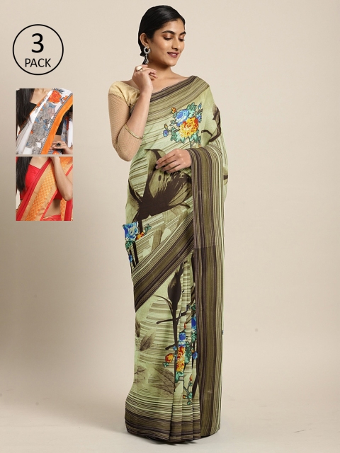 

KALANI Pack of 3 Printed sarees, White
