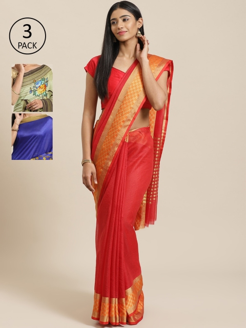 

KALANI Pack of 3 Printed sarees, Blue