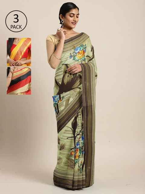 

KALANI Pack of 3 Printed sarees, Yellow
