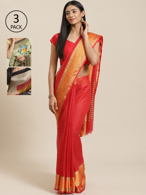 

KALANI Pack of 3 Printed sarees, Black