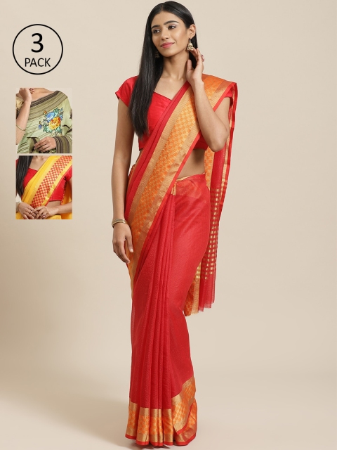 

KALANI Pack of 3 Printed sarees, Yellow
