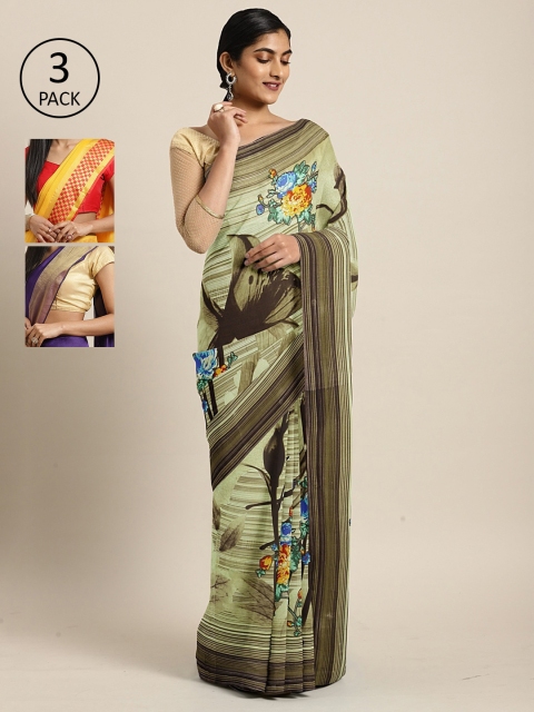 

KALANI Pack of 3 Printed sarees, Yellow
