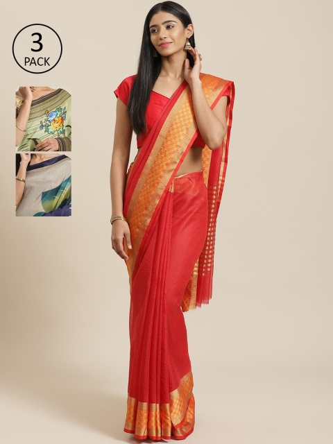 

KALANI Pack of 3 Printed sarees, Navy blue