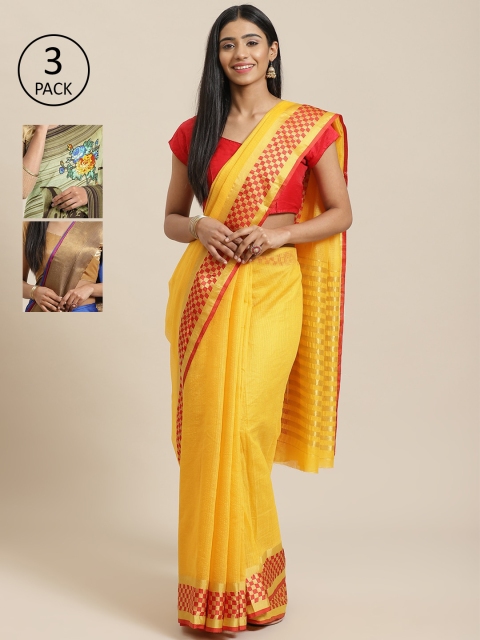 

KALANI Pack of 3 Printed sarees, Yellow
