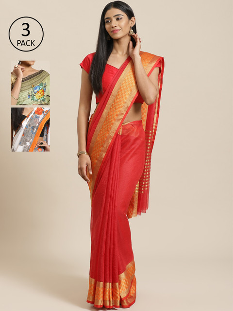 

KALINI Pack Of 3 Saree, Red