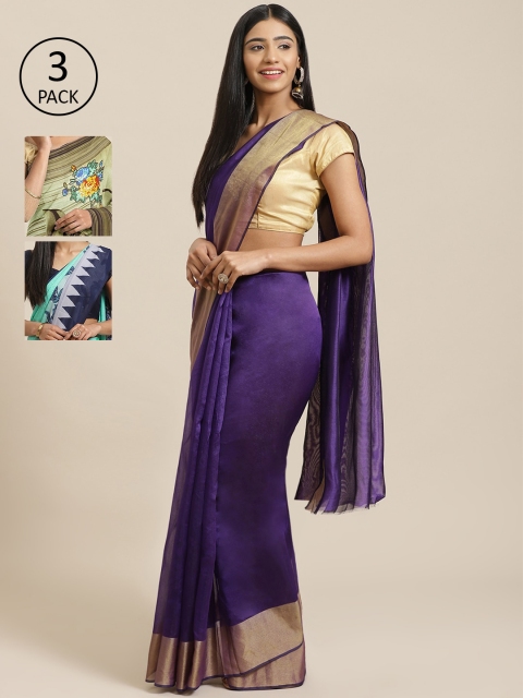 

KALINI Pack Of 3 Printed Sarees, Purple