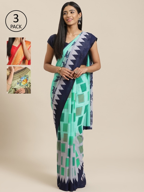 

KALINI Pack Of 3 Saree, Sea green