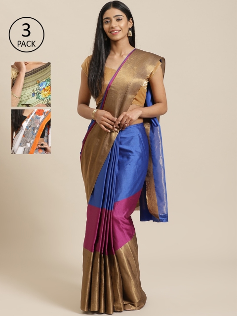 

KALINI Pack Of 3 Saree, Blue