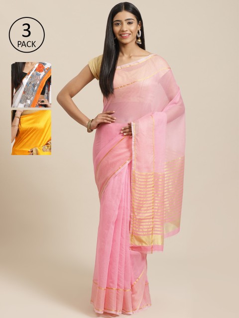 

KALINI Pack Of 3 Sarees, Pink