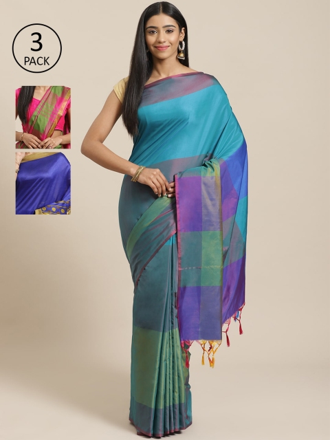 

KALINI Pack Of 3 Sarees, Blue