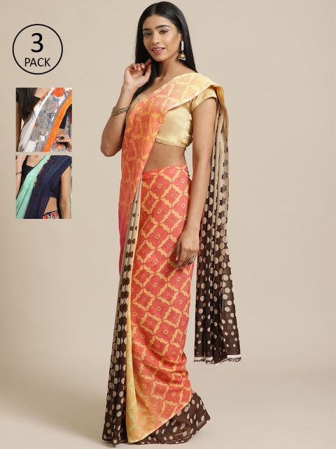 

KALINI Pack Of 3 Sarees, Peach