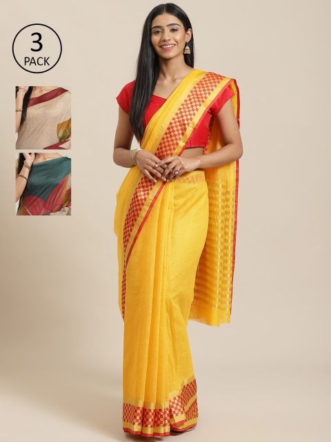 

KALINI Pack Of 3 Saree, Yellow