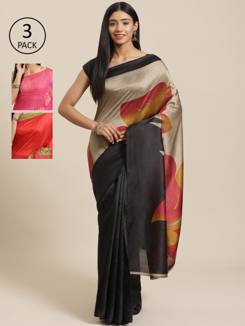 

KALINI Pack Of 3 Sarees, Black