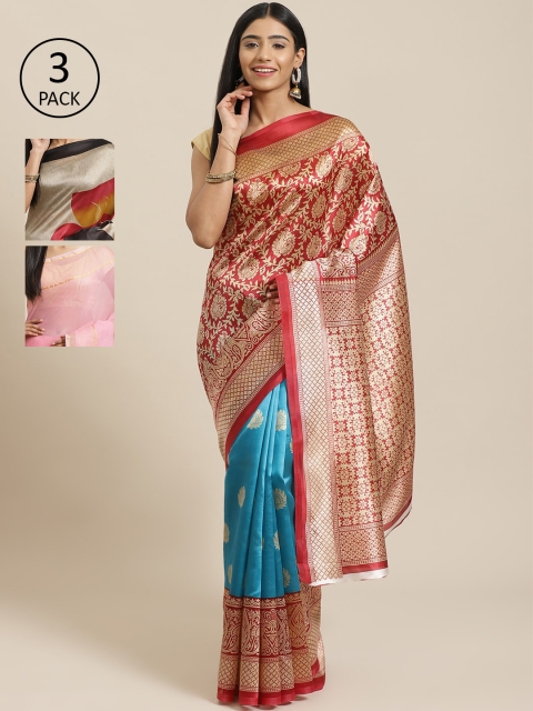 

KALINI Pack Of 3 Saree, Red