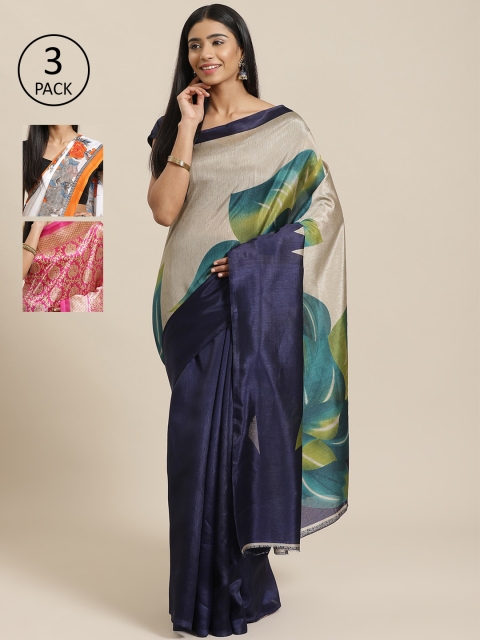 

KALINI Pack Of 3 Sarees, Navy blue