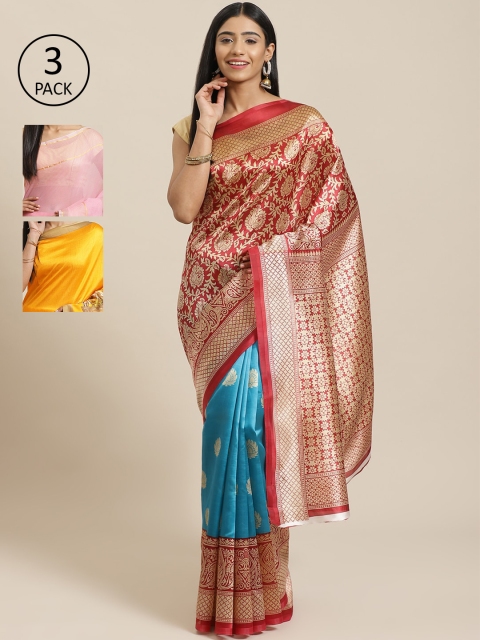 

KALINI Pack Of 3 Sarees, Red