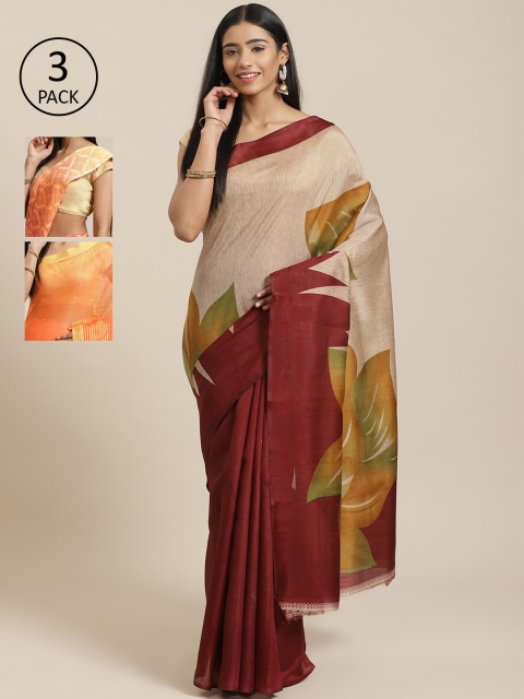 

KALINI Pack Of 3 Saree, Beige