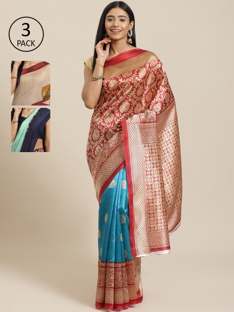 

KALINI Pack Of 3 Sarees, Red