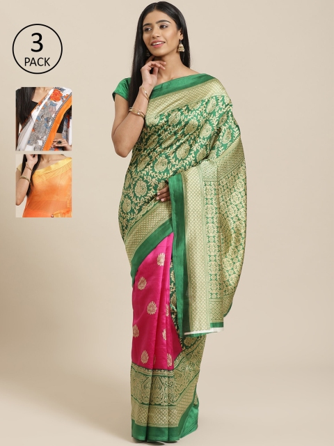 

KALINI Pack Of 3 Sarees, Green