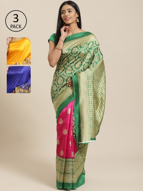 

KALINI Pack Of 3 Sarees, Green