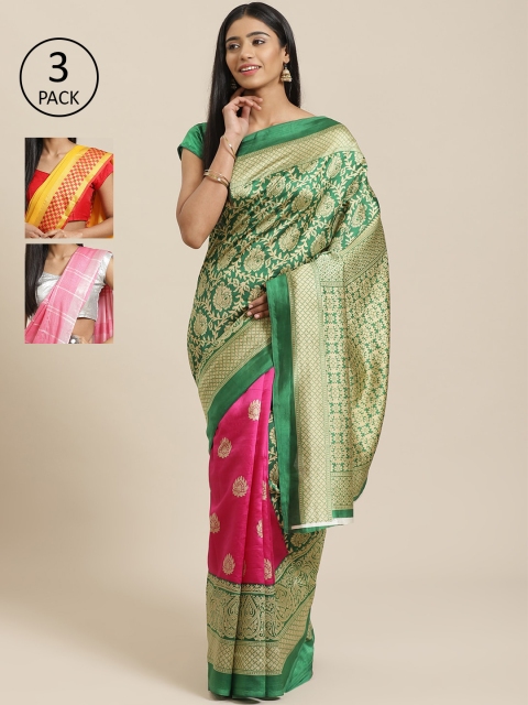 

KALINI Pack Of 3 Sarees, Green