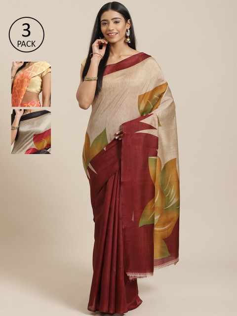 

KALINI Pack Of 3 Saree, Beige