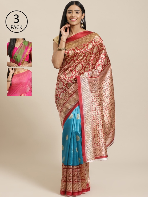 

KALINI Pack Of 3 Sarees, Red
