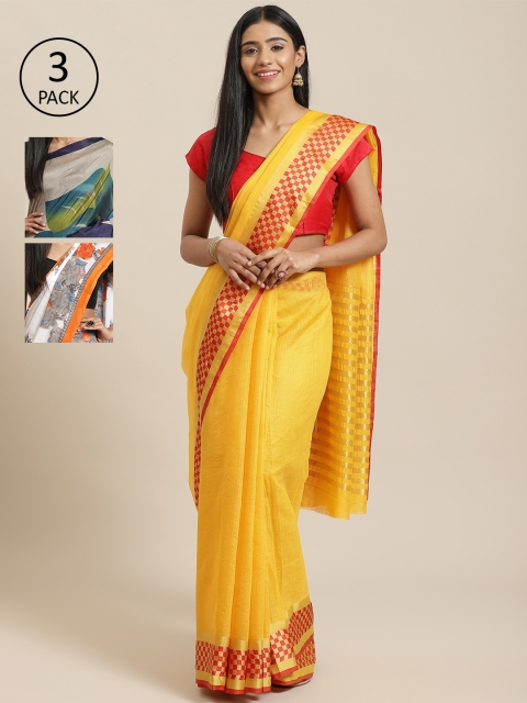 

KALINI Pack Of 3 Saree, Yellow