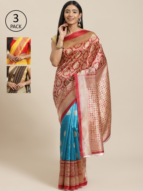 

KALINI Pack Of 3 Sarees, Red