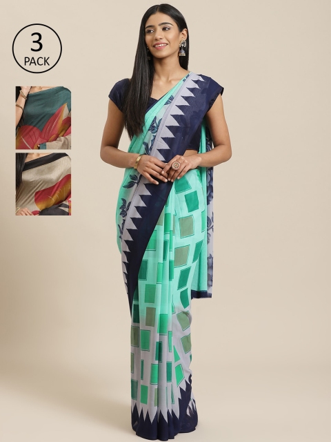 

KALINI Pack Of 3 Sarees, Teal