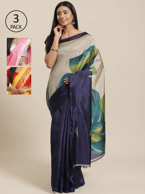 

KALINI Pack Of 3 Sarees, Navy blue