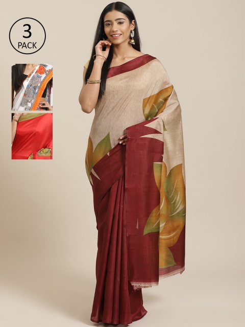 

KALINI Pack Of 3 Saree, Beige