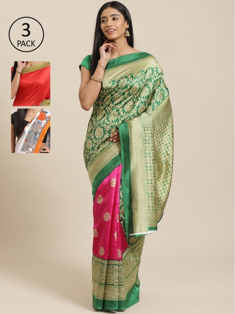 

KALANI Pack of 3 Printed sarees, Green