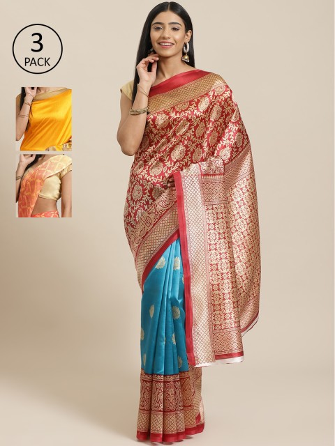 

KALANI Pack of 3 Printed sarees, Red