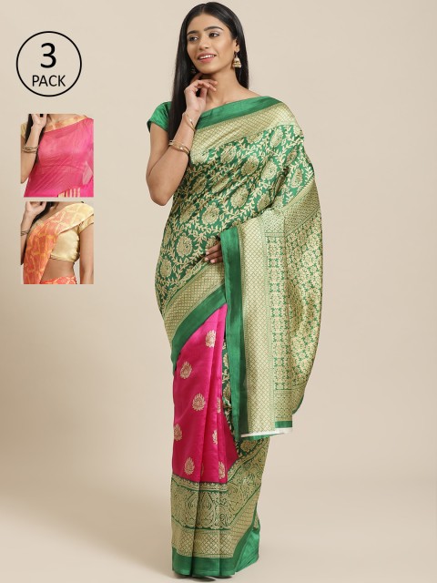 

KALANI Pack of 3 Printed sarees, Green