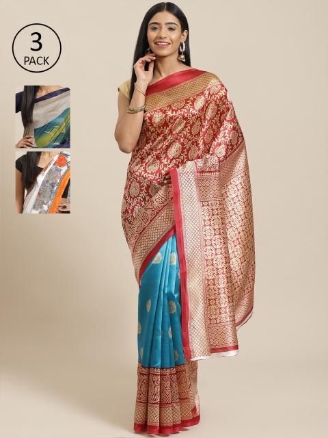 

KALANI Pack of 3 Printed sarees, Red